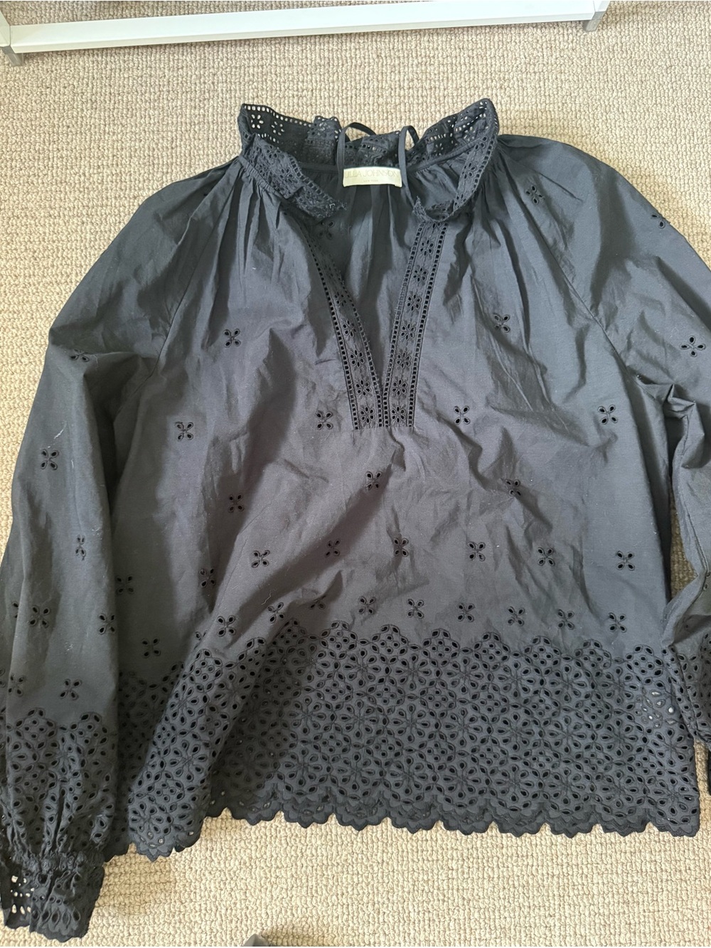 Ulla Johnson Black Eyelet Long-Sleeve Blouse - Classic Women Top - size 6
